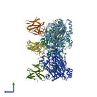 PDB entry 6llh coloured by chain, side view.