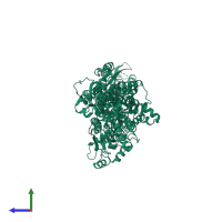 PDB entry 6lly coloured by chain, side view.