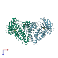 PDB entry 6ln1 coloured by chain, top view.