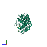 PDB entry 6lny coloured by chain, side view.