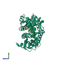 PDB entry 6loc coloured by chain, side view.