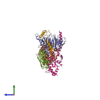 PDB entry 6lpb coloured by chain, side view.