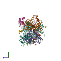 PDB entry 6lqg coloured by chain, side view.