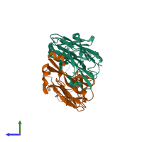 PDB entry 6lra coloured by chain, side view.
