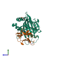 PDB entry 6lt6 coloured by chain, side view.