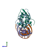 PDB entry 6lty coloured by chain, side view.