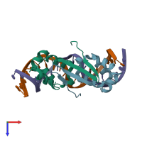 PDB entry 6lty coloured by chain, top view.
