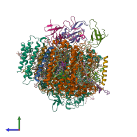 PDB entry 6lu1 coloured by chain, side view.