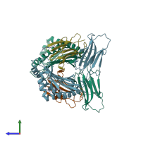 PDB entry 6lup coloured by chain, side view.