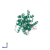 PDB entry 6luq coloured by chain, side view.