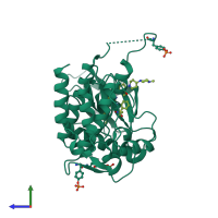 PDB entry 6lvm coloured by chain, side view.