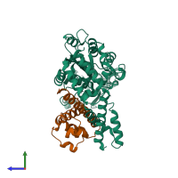 PDB entry 6lw4 coloured by chain, side view.