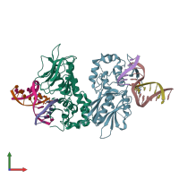 PDB entry 6lwr coloured by chain, front view.