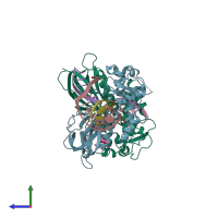PDB entry 6lwr coloured by chain, side view.