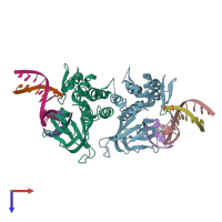 PDB entry 6lwr coloured by chain, top view.