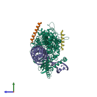 PDB entry 6lxd coloured by chain, side view.
