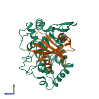 PDB entry 6lyd coloured by chain, side view.