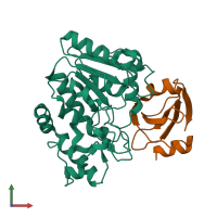 PDB entry 6lye coloured by chain, front view.