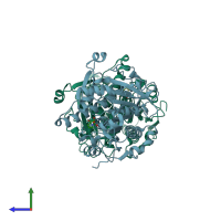 PDB entry 6m06 coloured by chain, side view.