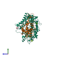 PDB entry 6m0j coloured by chain, side view.