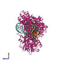 PDB entry 6m0v coloured by chain, side view.