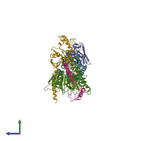 PDB entry 6m1i coloured by chain, side view.