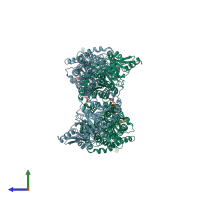 PDB entry 6m22 coloured by chain, side view.