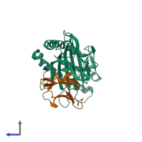 PDB entry 6m24 coloured by chain, side view.