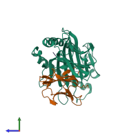 PDB entry 6m2j coloured by chain, side view.