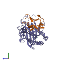 PDB entry 6m2k coloured by chain, side view.