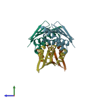 PDB entry 6m37 coloured by chain, side view.