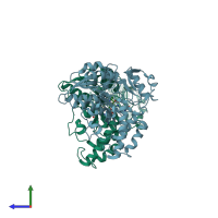 PDB entry 6m4j coloured by chain, side view.