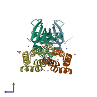 PDB entry 6m4u coloured by chain, side view.