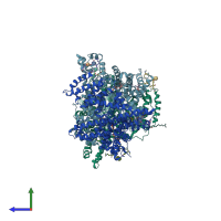 PDB entry 6m5e coloured by chain, side view.
