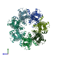 PDB entry 6m67 coloured by chain, side view.