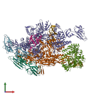 PDB entry 6m6b coloured by chain, front view.