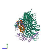 PDB entry 6m71 coloured by chain, side view.
