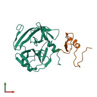 Hetero dimeric assembly 1 of PDB entry 6m78 coloured by chemically distinct molecules, front view.
