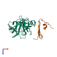 Hetero dimeric assembly 1 of PDB entry 6m78 coloured by chemically distinct molecules, top view.