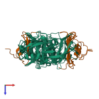 PDB entry 6m78 coloured by chain, ensemble of 4 models, top view.