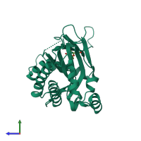 PDB entry 6m89 coloured by chain, side view.