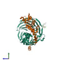 PDB entry 6m90 coloured by chain, side view.