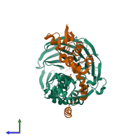 PDB entry 6m92 coloured by chain, side view.