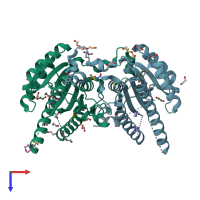 PDB entry 6m9u coloured by chain, top view.