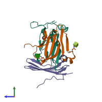 PDB entry 6mac coloured by chain, side view.