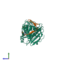 PDB entry 6maj coloured by chain, side view.