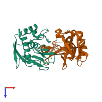 PDB entry 6mav coloured by chain, top view.