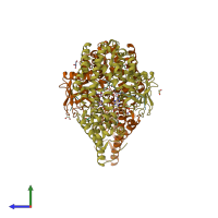 PDB entry 6mbj coloured by chain, side view.