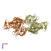 PDB entry 6mbk coloured by chain, top view.