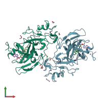 PDB entry 6mbp coloured by chain, front view.